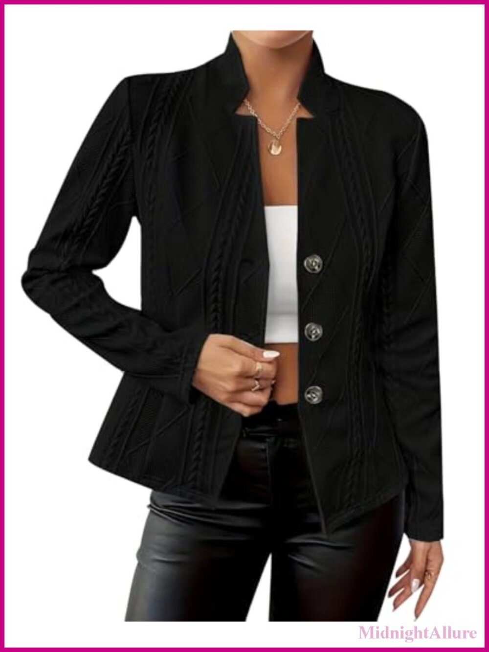 Women's Long Sleeve Button Down Blazer Stand Collar Business Casual Suit Jacket